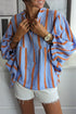 Stripe Crinckled Ruffled Sleeve Button up Loose Shirt